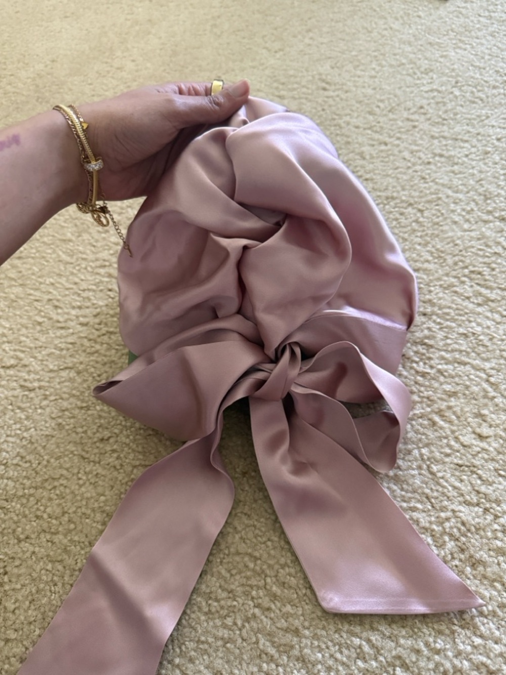 Rosy Pink 100% Mulberry Silk Tie Bonnet - Picture 5 of 5